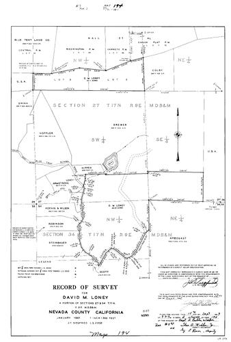 Click to see Record of Survey Book 2, pg. 194 (1967) of Nevada County Recorders Survey Maps Book 2