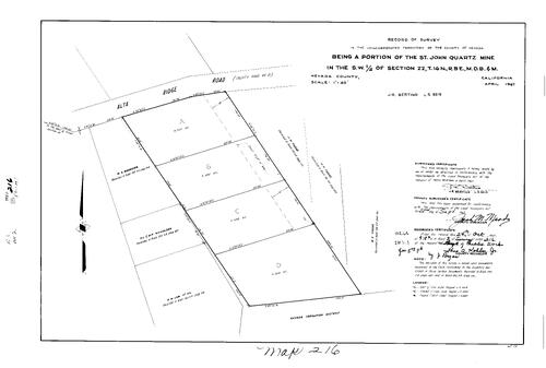 Click to see Record of Survey Book 2, pg. 216 (1967) of Nevada County Recorders Survey Maps Book 2