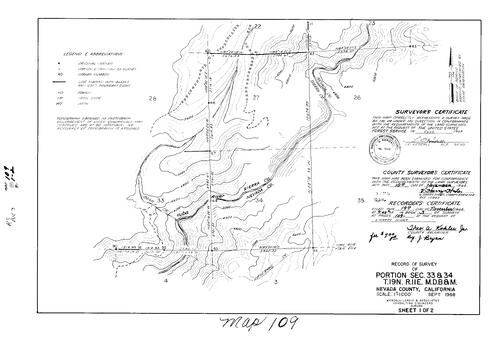 Click to see Record of Survey Book 3, pg. 109 (1968) of Nevada County Recorders Survey Maps Book 3