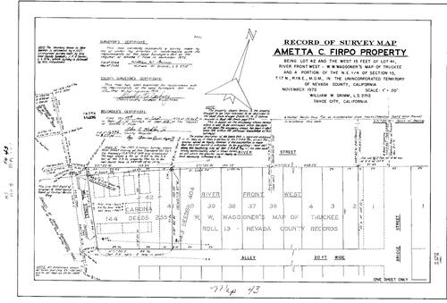 Click to see Record of Survey Book 5, pg. 43 (1973) of Nevada County Recorders Survey Maps Book 5