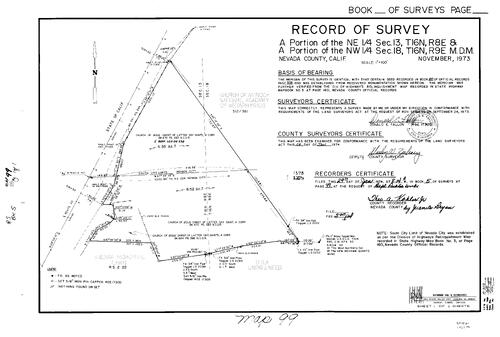 Click to see Record of Survey Book 5, pg. 99 (1974) of Nevada County Recorders Survey Maps Book 5