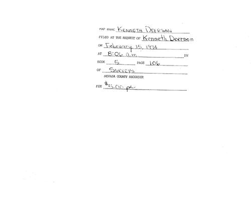Click to see Record of Survey Book 5, pg. 106 (1974) of Nevada County Recorders Survey Maps Book 5