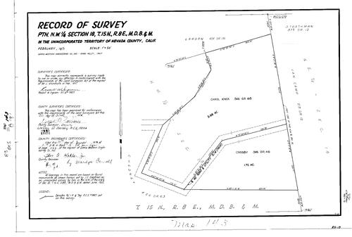 Click to see Record of Survey Book 5, pg. 143 (1974) of Nevada County Recorders Survey Maps Book 5