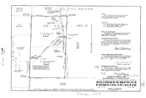 Click to see Record of Survey Book 5, pg. 158 (1974) of Nevada County Recorders Survey Maps Book 5