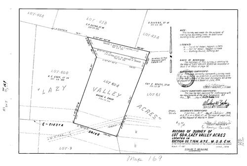 Click to see Record of Survey Book 5, pg. 169 (1974) of Nevada County Recorders Survey Maps Book 5