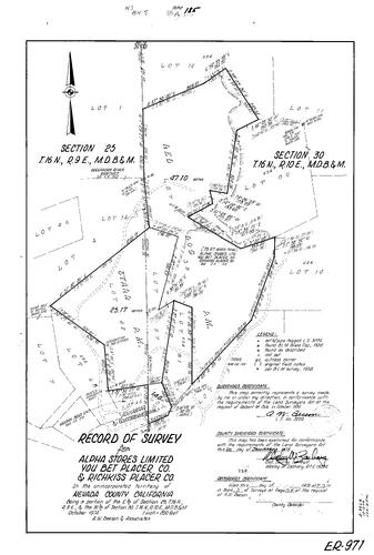 Click to see Record of Survey Book 5, pg. 185 (1975) of Nevada County Recorders Survey Maps Book 5
