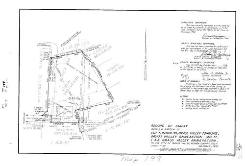 Click to see Record of Survey Book 5, pg. 199 (1975) of Nevada County Recorders Survey Maps Book 5