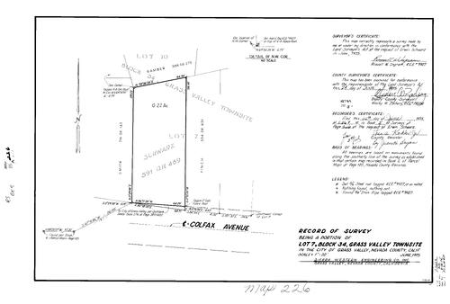 Click to see Record of Survey Book 5, pg. 226 (1975) of Nevada County Recorders Survey Maps Book 5