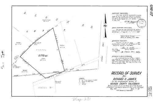 Click to see Record of Survey Book 5, pg. 231 (1975) of Nevada County Recorders Survey Maps Book 5