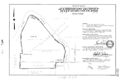 Click to see Record of Survey Book 5, pg. 243 (1975) of Nevada County Recorders Survey Maps Book 5