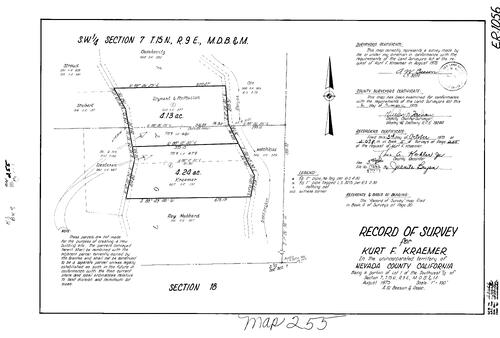 Click to see Record of Survey Book 5, pg. 255 (1975) of Nevada County Recorders Survey Maps Book 5