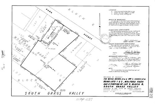Click to see Record of Survey Book 5, pg. 257 (1975) of Nevada County Recorders Survey Maps Book 5