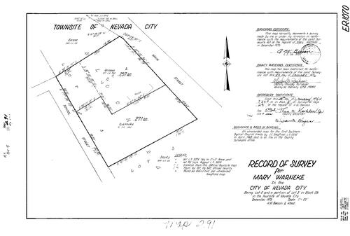Click to see Record of Survey Book 5, pg. 291 (1976) of Nevada County Recorders Survey Maps Book 5