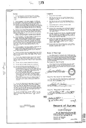 Click to see Record of Survey Book 6, pg. 56 (1976) of Nevada County Recorders Survey Maps Book 6