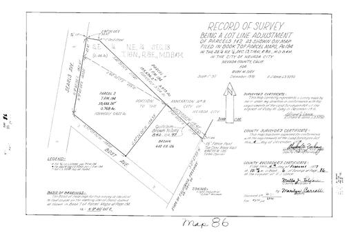 Click to see Record of Survey Book 6, pg. 86 (1977) of Nevada County Recorders Survey Maps Book 6