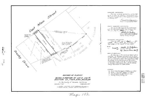 Click to see Record of Survey Book 6, pg. 102 (1977) of Nevada County Recorders Survey Maps Book 6