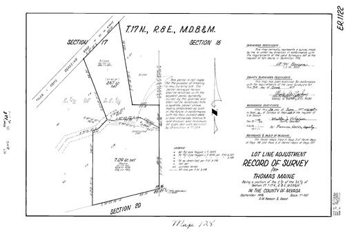 Click to see Record of Survey Book 6, pg. 128 (1977) of Nevada County Recorders Survey Maps Book 6