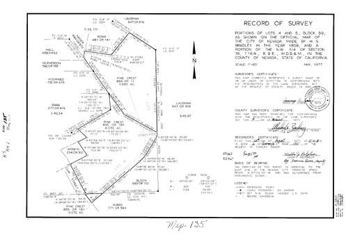 Click to see Record of Survey Book 6, pg. 135 (1977) of Nevada County Recorders Survey Maps Book 6