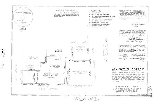 Click to see Record of Survey Book 6, pg. 142 (1977) of Nevada County Recorders Survey Maps Book 6