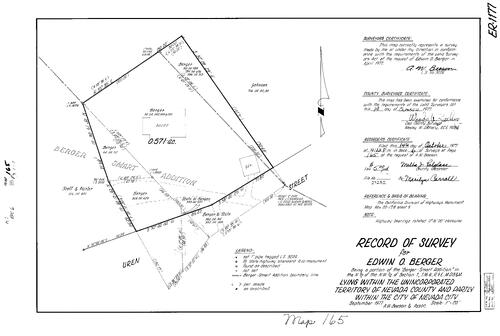 Click to see Record of Survey Book 6, pg. 165 (1977) of Nevada County Recorders Survey Maps Book 6