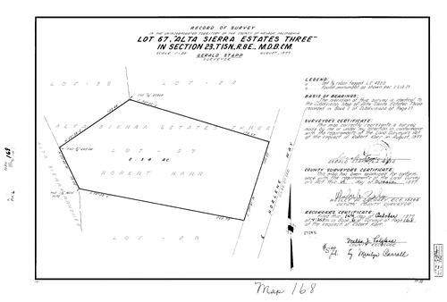 Click to see Record of Survey Book 6, pg. 168 (1977) of Nevada County Recorders Survey Maps Book 6
