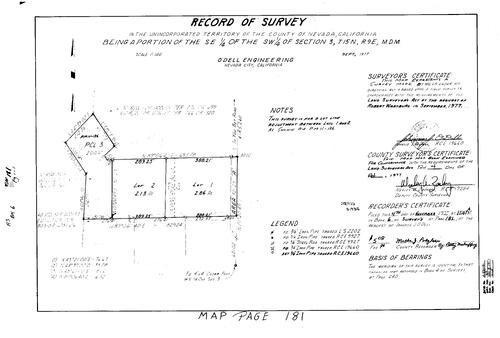 Click to see Record of Survey Book 6, pg. 181 (1977) of Nevada County Recorders Survey Maps Book 6