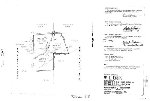 Click to see Record of Survey Book 6, pg. 219 (1978) of Nevada County Recorders Survey Maps Book 6