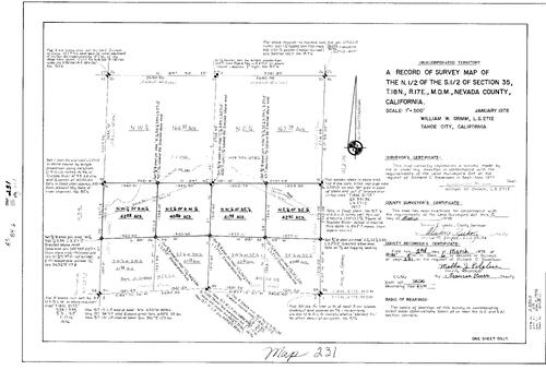 Click to see Record of Survey Book 6, pg. 231 (1978) of Nevada County Recorders Survey Maps Book 6