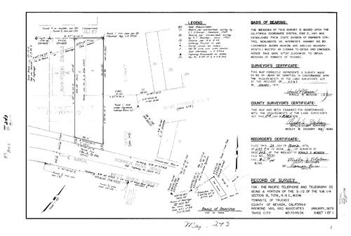 Click to see Record of Survey Book 6, pg. 243 (1978) of Nevada County Recorders Survey Maps Book 6