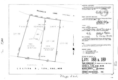 Click to see Record of Survey Book 6, pg. 262 (1978) of Nevada County Recorders Survey Maps Book 6