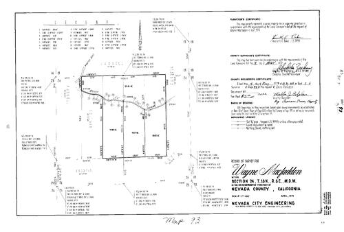 Click to see Record of Survey Book 7, pg. 93 (1979) of Nevada County Recorders Survey Maps Book 7