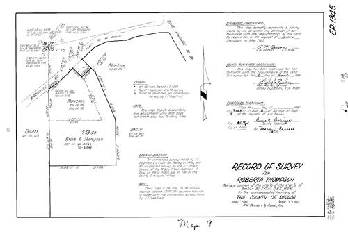Click to see Record of Survey Book 8, pg. 9 (1980) of Nevada County Recorders Survey Maps Book 8