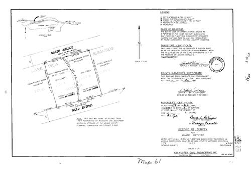 Click to see Record of Survey Book 8, pg. 61 (1981) of Nevada County Recorders Survey Maps Book 8