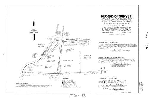 Click to see Record of Survey Book 8, pg. 92 (1981) of Nevada County Recorders Survey Maps Book 8