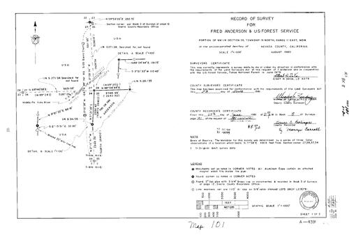 Click to see Record of Survey Book 8, pg. 101 (1981) of Nevada County Recorders Survey Maps Book 8