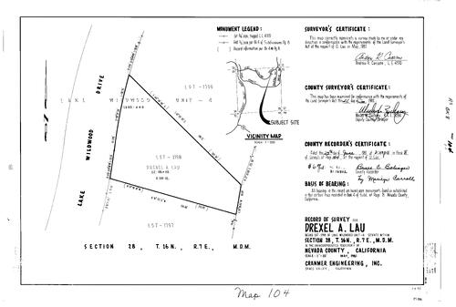 Click to see Record of Survey Book 8, pg. 104 (1981) of Nevada County Recorders Survey Maps Book 8