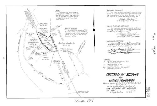 Click to see Record of Survey Book 8, pg. 108 (1981) of Nevada County Recorders Survey Maps Book 8