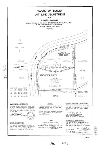 Click to see Record of Survey Book 8, pg. 121 (1981) of Nevada County Recorders Survey Maps Book 8