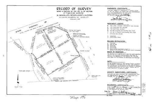 Click to see Record of Survey Book 8, pg. 176 (1982) of Nevada County Recorders Survey Maps Book 8