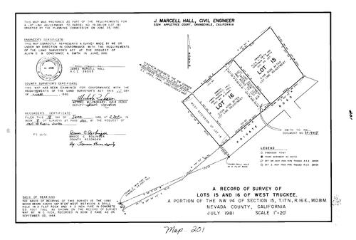 Click to see Record of Survey Book 8, pg. 201 (1982) of Nevada County Recorders Survey Maps Book 8