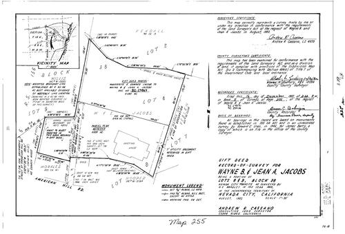 Click to see Record of Survey Book 8, pg. 255 (1982) of Nevada County Recorders Survey Maps Book 8