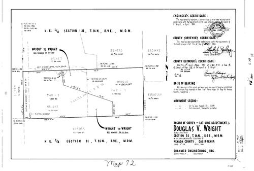 Click to see Record of Survey Book 9, pg. 72 (1984) of Nevada County Recorders Survey Maps Book 9
