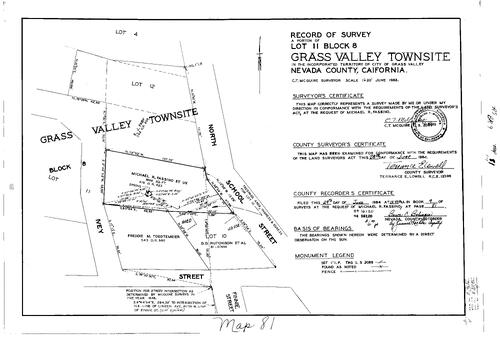 Click to see Record of Survey Book 9, pg. 81 (1984) of Nevada County Recorders Survey Maps Book 9