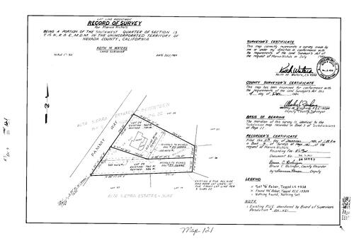 Click to see Record of Survey Book 9, pg. 121 (1984) of Nevada County Recorders Survey Maps Book 9