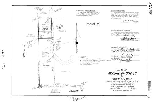 Click to see Record of Survey Book 9, pg. 147 (1985) of Nevada County Recorders Survey Maps Book 9