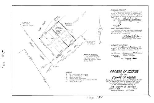 Click to see Record of Survey Book 9, pg. 191 (1985) of Nevada County Recorders Survey Maps Book 9