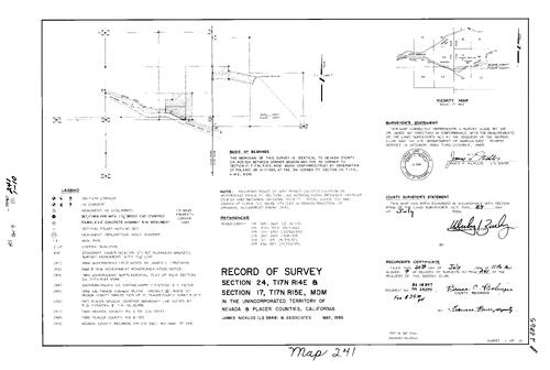 Click to see Record of Survey Book 9, pg. 241 (1986) of Nevada County Recorders Survey Maps Book 9