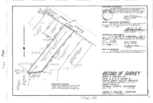 Click to see Record of Survey Book 9, pg. 250 (1986) of Nevada County Recorders Survey Maps Book 9
