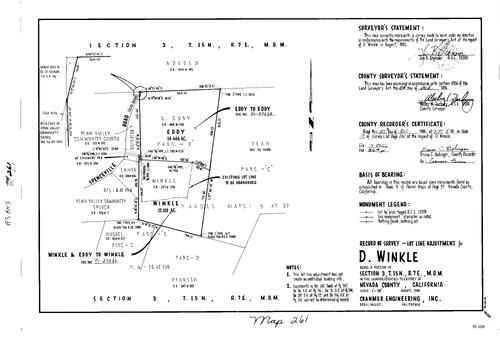 Click to see Record of Survey Book 9, pg. 261 (1986) of Nevada County Recorders Survey Maps Book 9