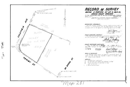 Click to see Record of Survey Book 9, pg. 281 (1987) of Nevada County Recorders Survey Maps Book 9